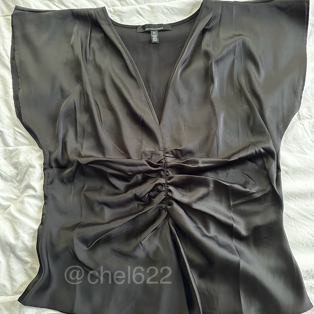 White House Black Market Black Ruched Flutter Sleeve Blouse